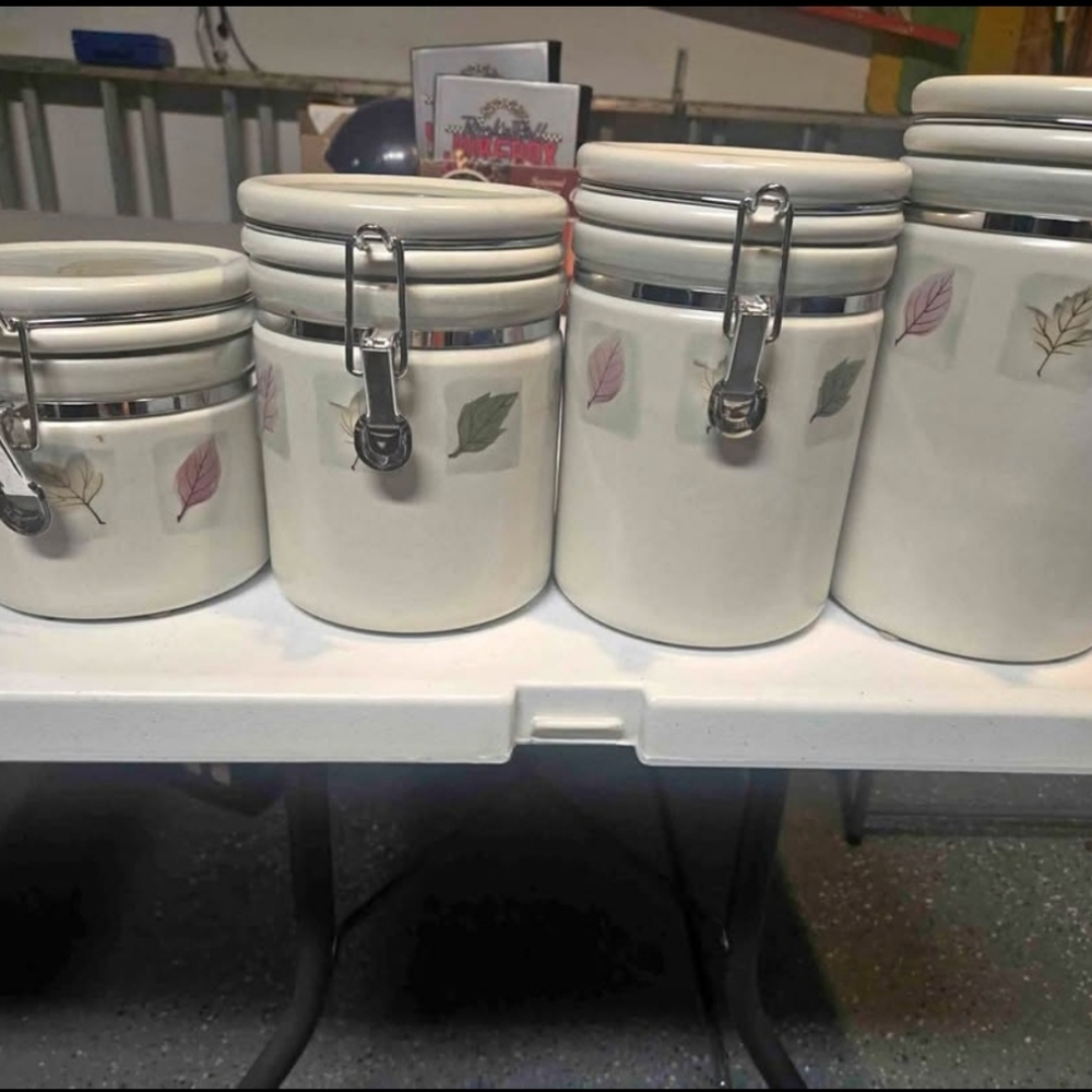 Set of Mikasa Ceramic Canisters with Leaf Design